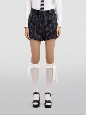 Black Tweed High-Waist Women’s Shorts